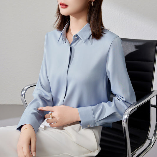Graceful Satin Top OL Business Clothing Shirt For Women